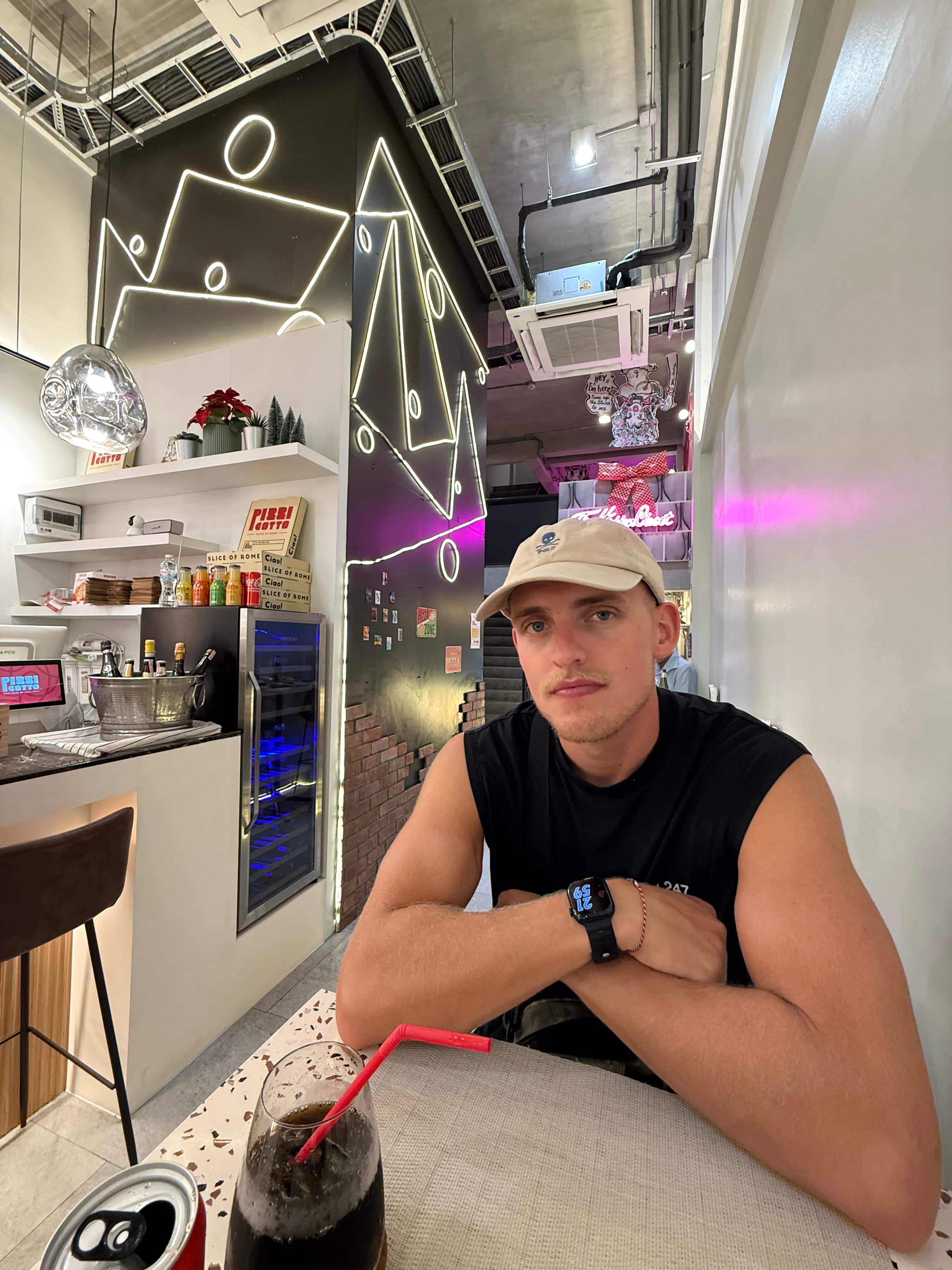 Clayton at a bar in Rome